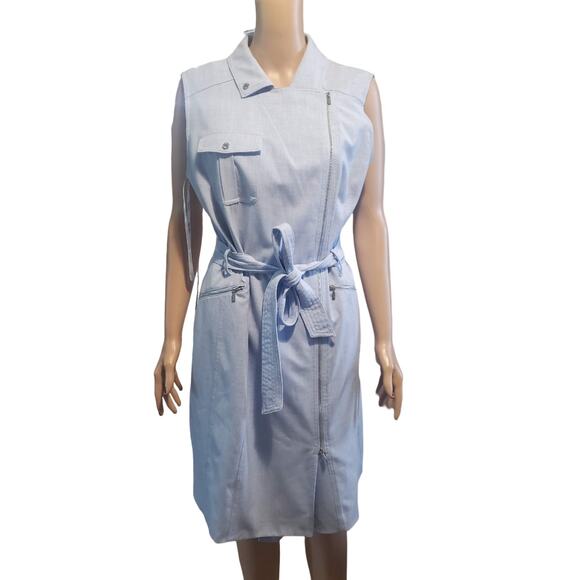 Calvin Klein Size 16 Plus Sleeveless Moto Style Sheath Dress Blue FLAW - Picture 1 of 13